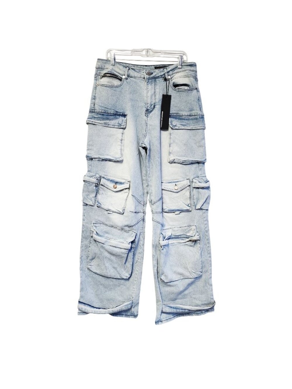 Rockstar Original RSM250 Baggy Light Wash Denim Cargo Pants Multi Pockets 34